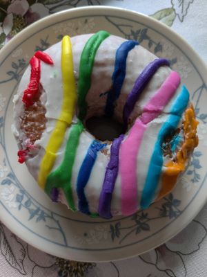 Vanilla glazed Pride donut at Blackbird Doughnuts  in Watertown