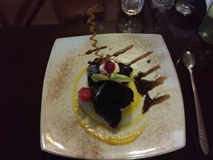 vegan chocolate cake at Green Point in Cusco