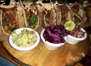 Delicious tacos with homemade vegan cheeze  at Green Point in Cusco