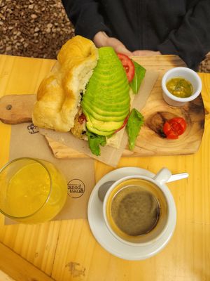 Avocado sandwich breakfast at Green Point in Cusco