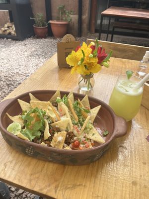 Nachos and ginger lemonade   at Green Point in Cusco