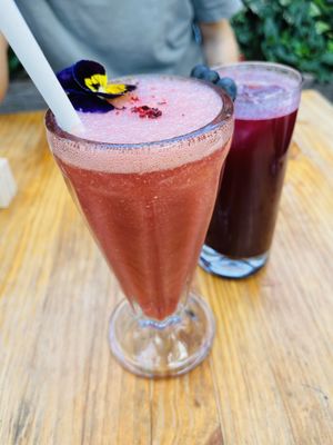 Strawberry Juice and Blueberry Kombucha  at Green Point in Cusco