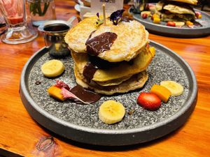 Banana pancakes   at Green Point in Cusco