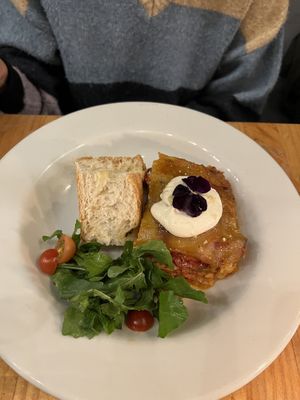 Yummy vegan lasagna  at Green Point in Cusco