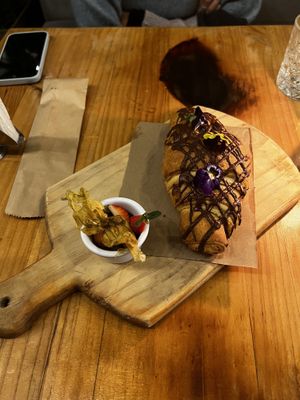 Vegan chocolate filled croissant  at Green Point in Cusco