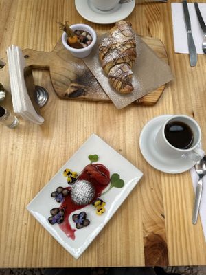 Chocolate croissant and chocolate truffle   at Green Point in Cusco