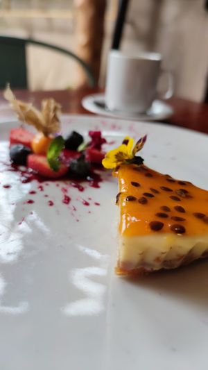 Passion fruit cheesecake at Green Point in Cusco