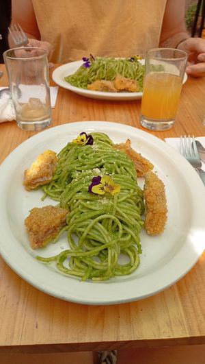 Pasta with mushroom nuggets (main course, menu of the day) at Green Point in Cusco