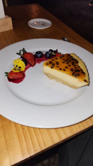Passion fruit cheeseckae at Green Point in Cusco
