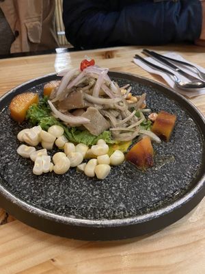 Black ceviche   at Green Point in Cusco