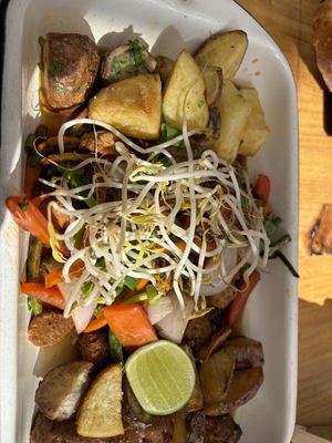 vegan lomo saltado  at Green Point in Cusco