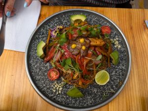 Breakfast hash brown at Green Point in Cusco