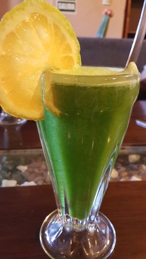 fresh green juice  at Green Point in Cusco