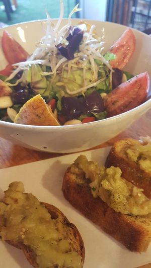 The most filling salad on earth (with toast) at Green Point in Cusco