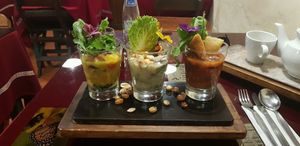 Trio of ceviche. at Green Point in Cusco