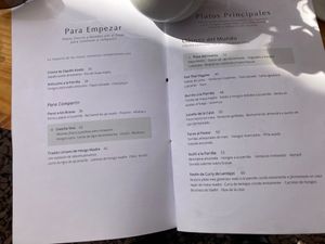 Menu at Green Point in Cusco