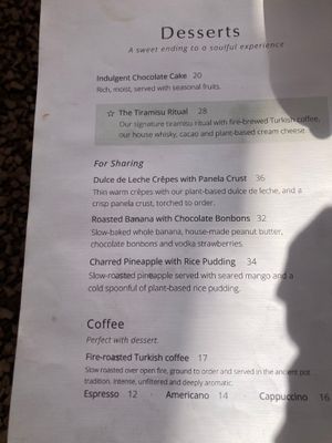 Dessert menu at Green Point in Cusco