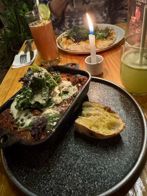 house lasagna and garden pizza   at Green Point in Cusco