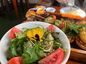 salad with grill platter  at Green Point in Cusco