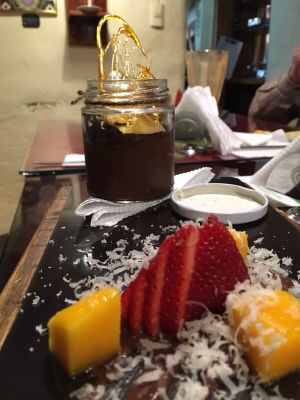 Decadent chocolate mousse at Green Point in Cusco