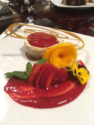 Creamy strawberry cheesecake at Green Point in Cusco