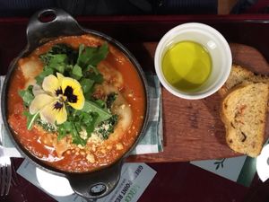 Pasta in a rich tomato sauce at Green Point in Cusco