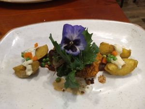 Quinoa pie (half portion to split) - delicious and beautiful at Green Point in Cusco