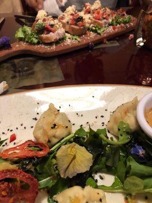 Bruschetta and dumplings  at Green Point in Cusco