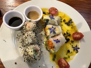 Raw spring rolls  at Green Point in Cusco