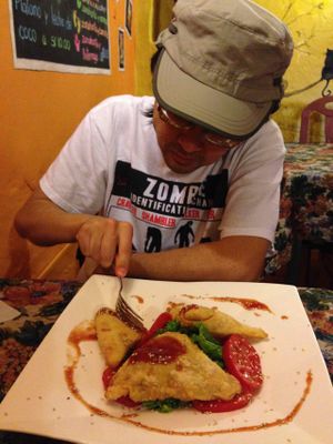 Giant samosas at Green Point in Cusco