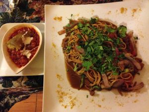 spaghetti with coconut sauce at Green Point in Cusco