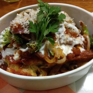 vegan lasagne at Green Point in Cusco