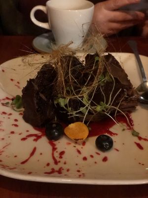 Vegan chocolate cake  at Green Point in Cusco