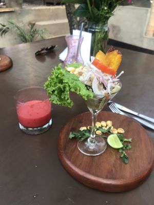 Ceviche con champiñones  at Green Point in Cusco