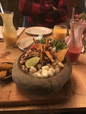 Ceviche hecho con hongos at Green Point in Cusco