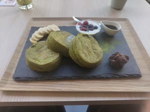 Vegan matcha pancakes at Aono Cafe - Namba in Osaka