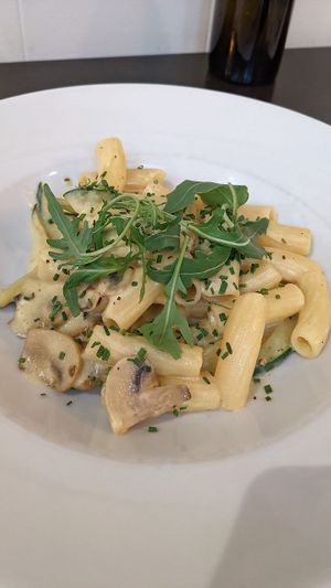 Vegan cream pasta at Bindu in Igualada