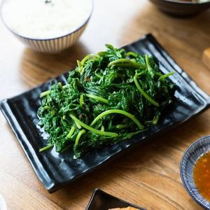 blanched greens at Wang Tea House in Hualien