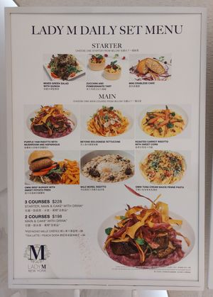 Menu at Lady M in Hong Kong Island