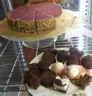 raw cakes and sweets at Plevel in Prague