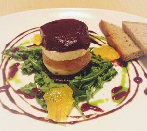 Marinated beetroot with silky tofu, orange and homemade bread. at Plevel in Prague
