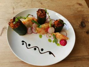 stuffed zuchinni with mashed carrot/potato at Plevel in Prague