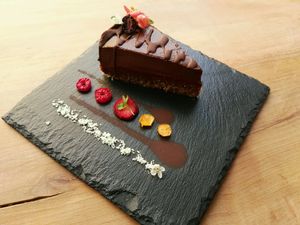 chocolate tart at Plevel in Prague