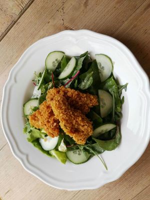 Salad with soya strips at Plevel in Prague