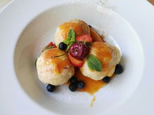 Strawberry dumplings at Plevel in Prague