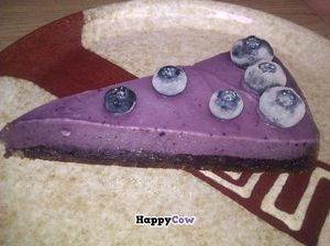 Raw blueberry cake at Plevel in Prague