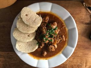 Gulash with dumplings at Plevel in Prague