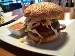Tempeh burger, maybe  at Plevel in Prague