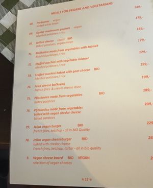 Veggie menu at Jelica in Prague