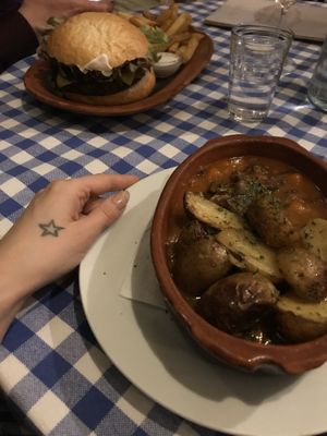 goulash and burger at Jelica in Prague